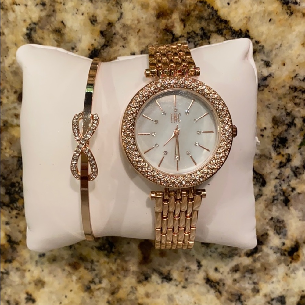 INC rose gold watch and infinity bangle set!
